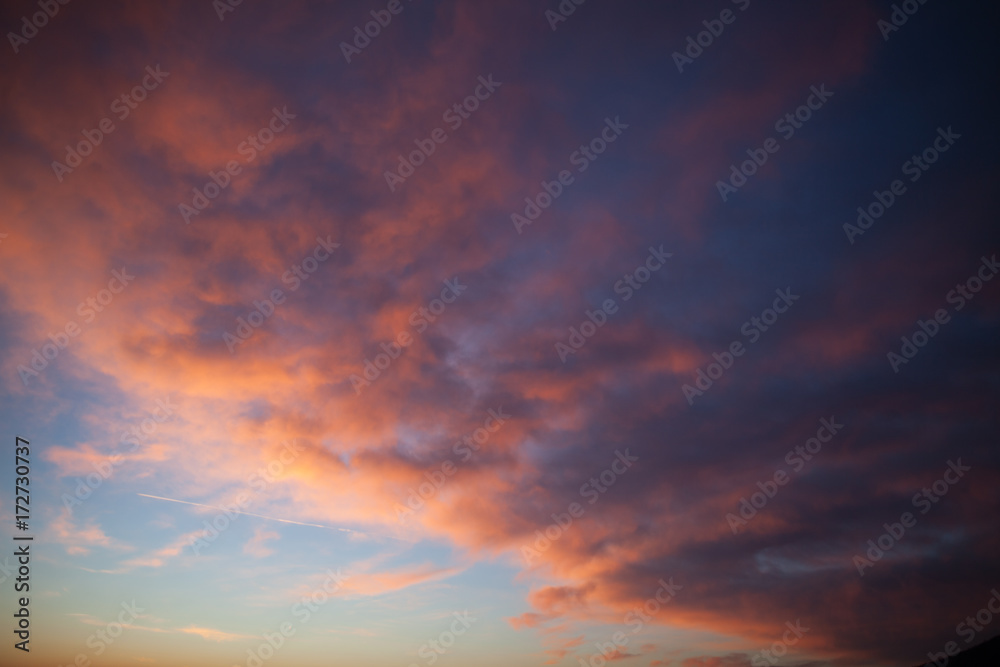 Sunset sky - deep blue and orange background