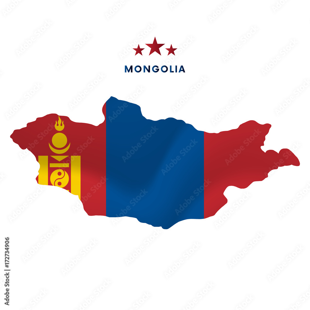 Obraz premium Mongolia map with waving flag. Vector illustration.