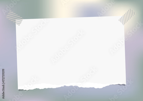 White note, notebook, copybook paper stuck with sticky tape on colorful background.