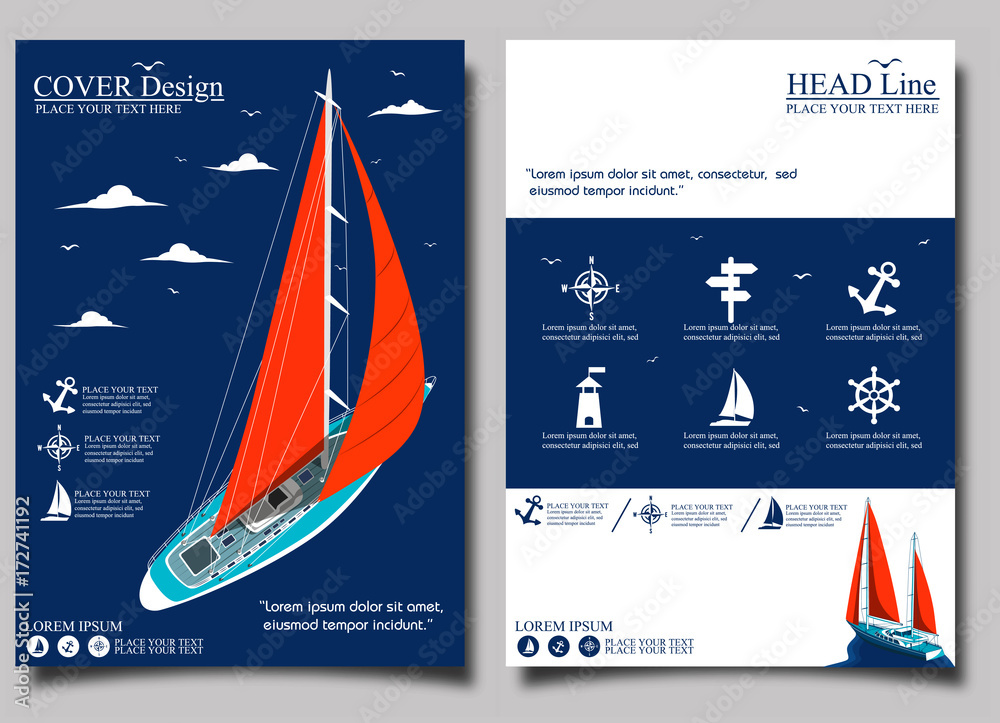 Naklejka premium Yacht club flyer design with sail boat