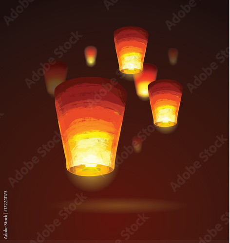 Vector happy diwali Chinese flying lanterns