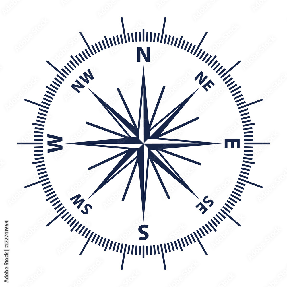 Wind rose vector illustration. Nautical compass icon isolated on white background. Wind rose vector illustration. Nautical compass icon isolated on white background.