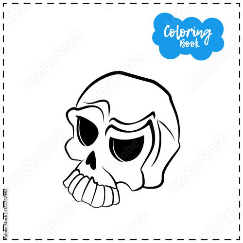 Vector of contour skull illustration for Halloween with emotion on a white background.