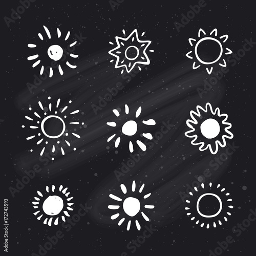 Hand drawn sun. Sun icon. Stylized sun. Vector Illustration.