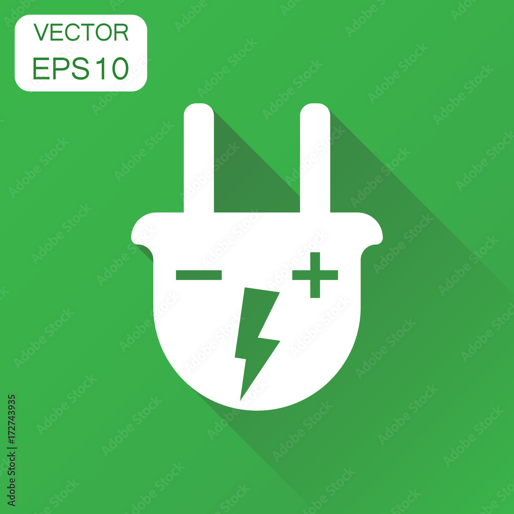 Plug icon. Business concept power wire cable pictogram. Vector illustration on green background with long shadow. Plug icon. Business concept power wire cable pictogram. Vector illustration on green background with long shadow.