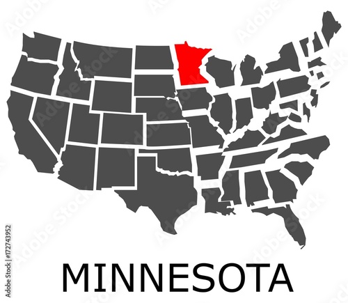 Bordering map of USA with State of Minnesota marked with red color.