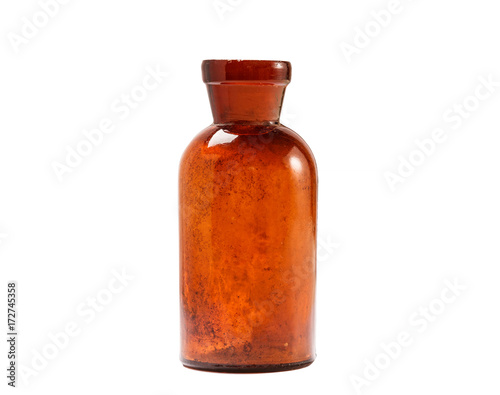 Obraz na płótnie Vintage small glass bottle made of brown glass isolated on white w salonie