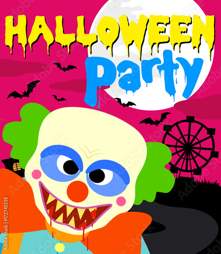Halloween party background with clown.Vector illustration