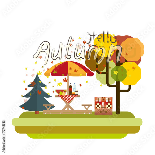 hand-drawn poster hello autumn picnic party outdoors