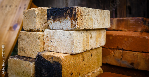 Obraz na plátně Refractory brick from old fireplace