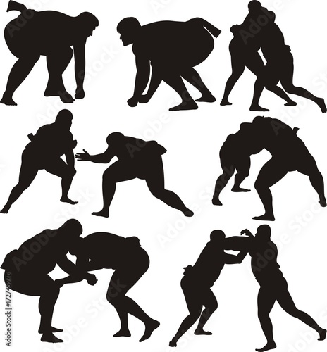 sumo wrestlers silhouettes and icon