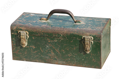 Old green corroded rusty tool box
