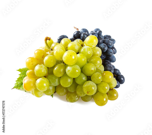 blue and green grapes isolated on white