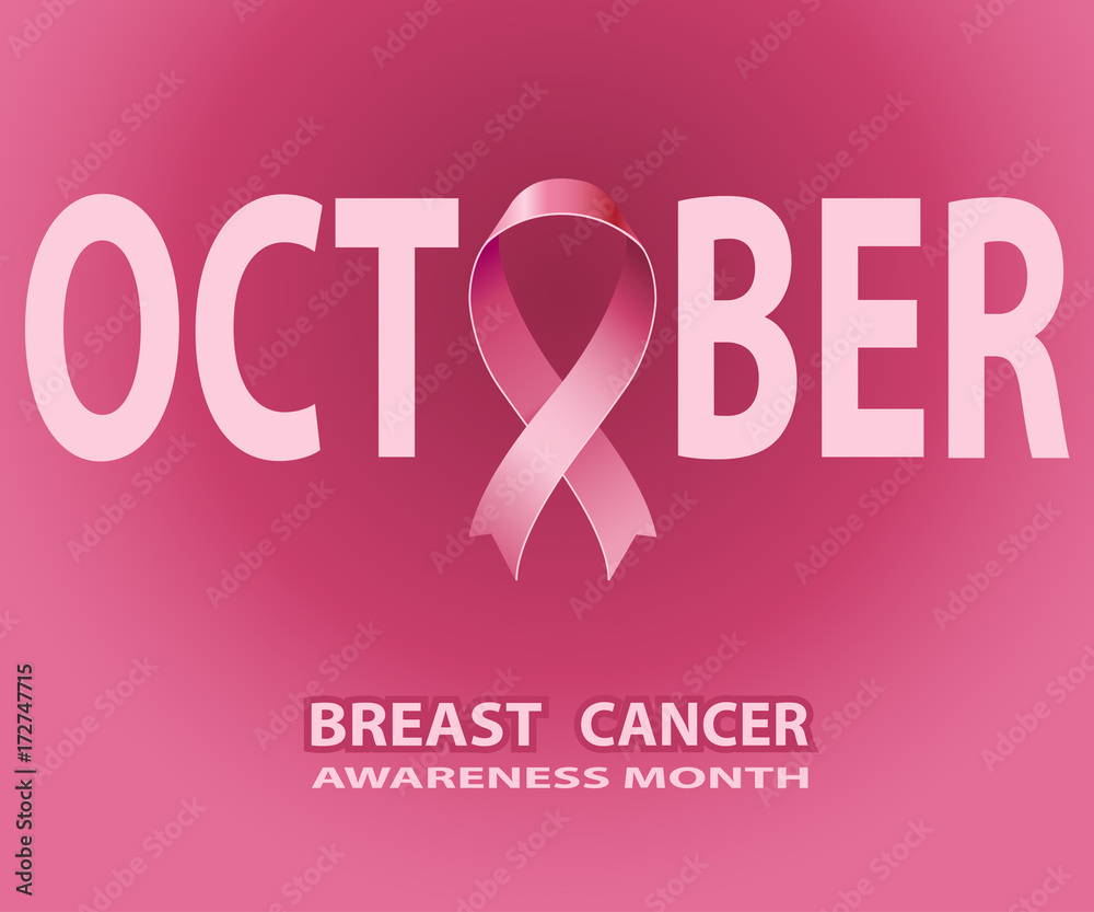 October Pink Ribbon, Breast Cancer Awareness Symbol, on red background. Vector illustration