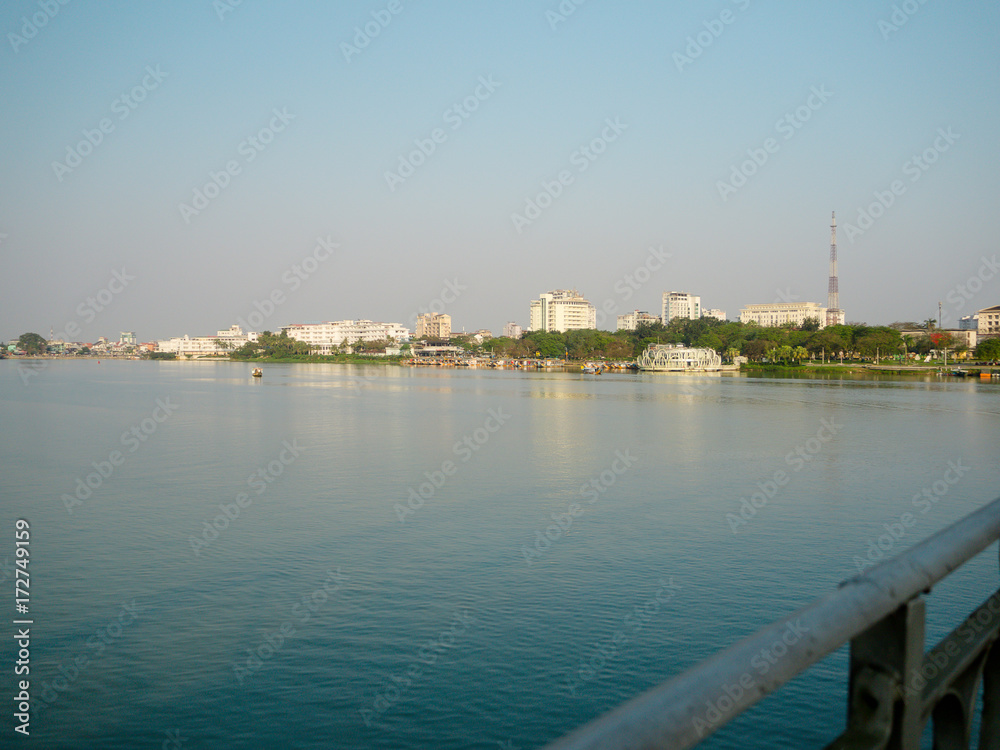 A beautiful scenery of Huong river, called perfume river, located in Hue in Vietnam