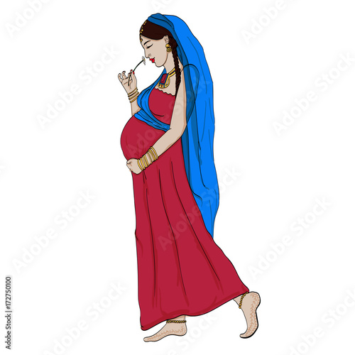 indian pregnant woman in pregnancy dress is prepared for maternity