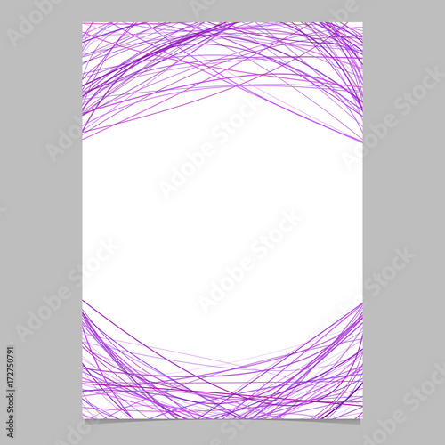 Stationery template with chaotic curved stripes in purple tones at top and bottom - blank vector page design on white background