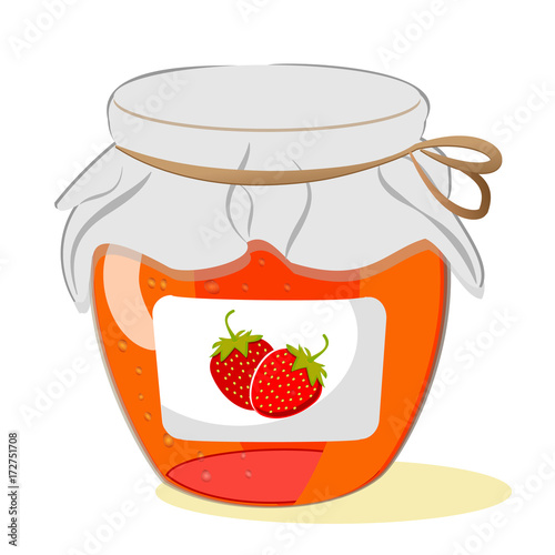 Jar of strawberry jam on a white background. Vector