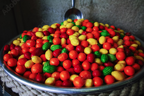 Happy candy and bubble gum shop  sweet candy fruits