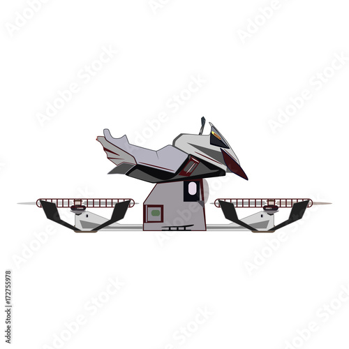 Flying hover bike vector flat illustration