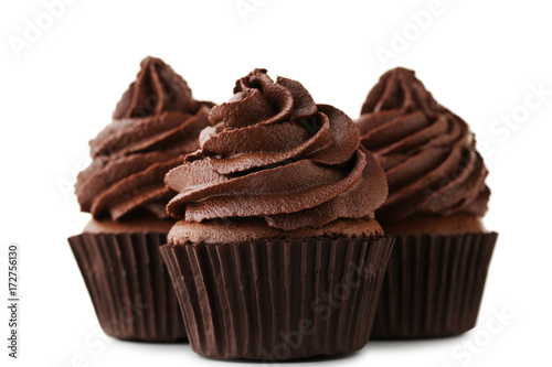 Obraz na plátně Chocolate cupcakes isolated on white background