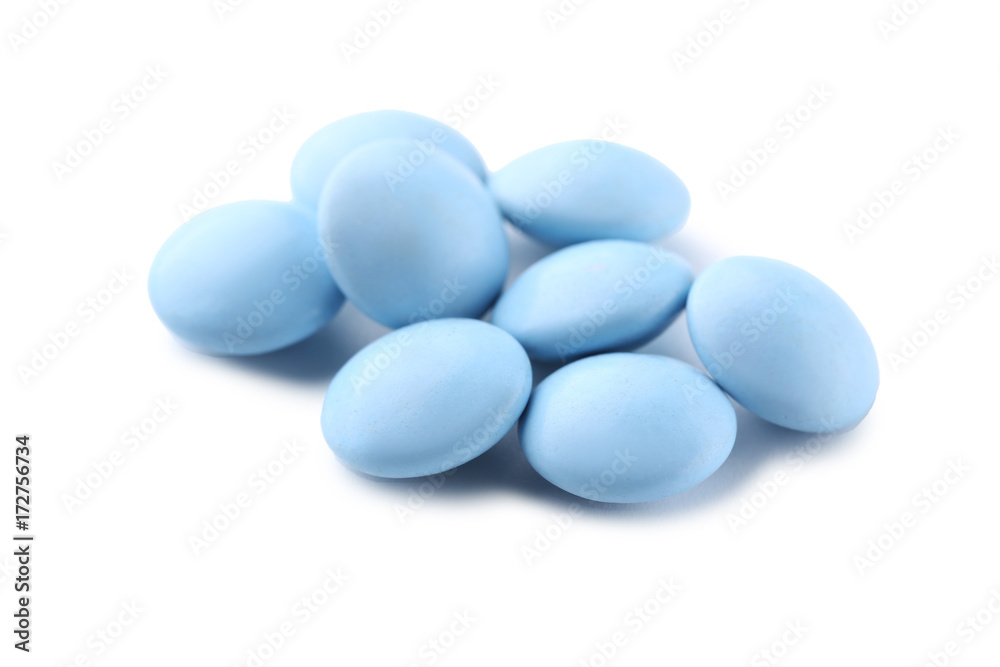 Blue pills isolated on a white background