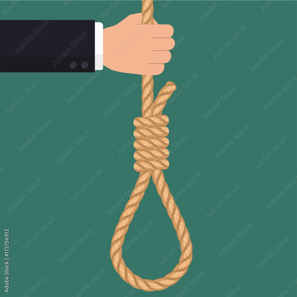 Hand with rope hanging loop, Businessman Suicide