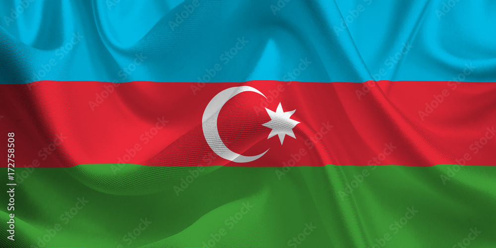 Naklejka premium Waving flag of the Azerbaijan. Flag in the Wind. National mark. Waving Azerbaijan Flag. Azerbaijan Flag Flowing.