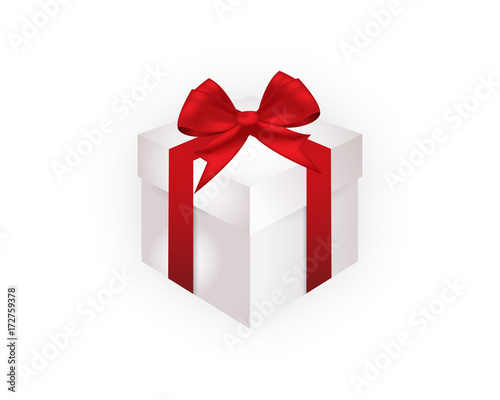 weißes Geschenk mit roter Schleife