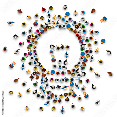 People around a llama on a white background. Vector illustration