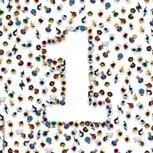 Large group of people in number 1 one form. People font. Vector illustration