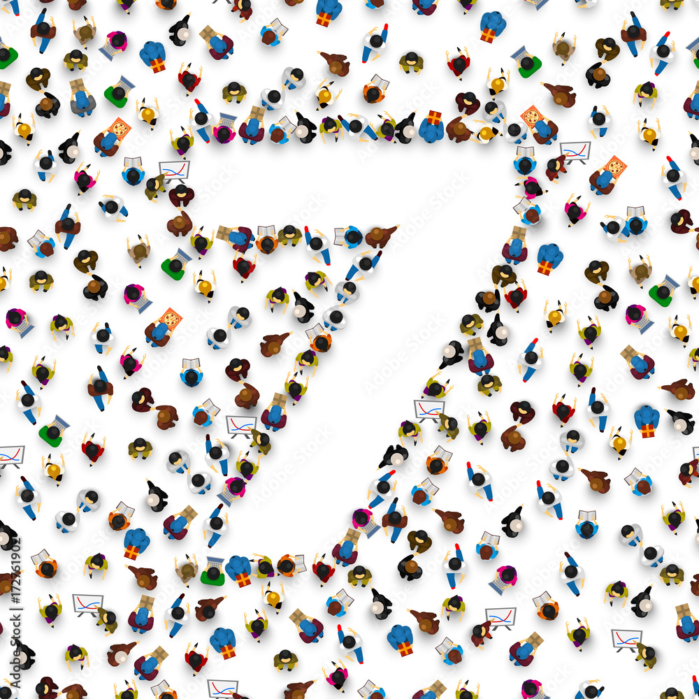 Large group of people in number 7 seven form. People font. Vector illustration