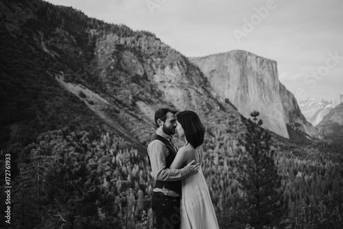Adventurous bohemian elopement couple in Yosemite