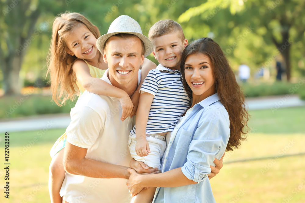 Happy family in park