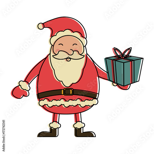 santa claus holding gift box christmas related icon image vector illustration design 