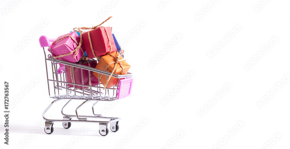 isolated trolley filled with gift package isolated trolley filled with gift package