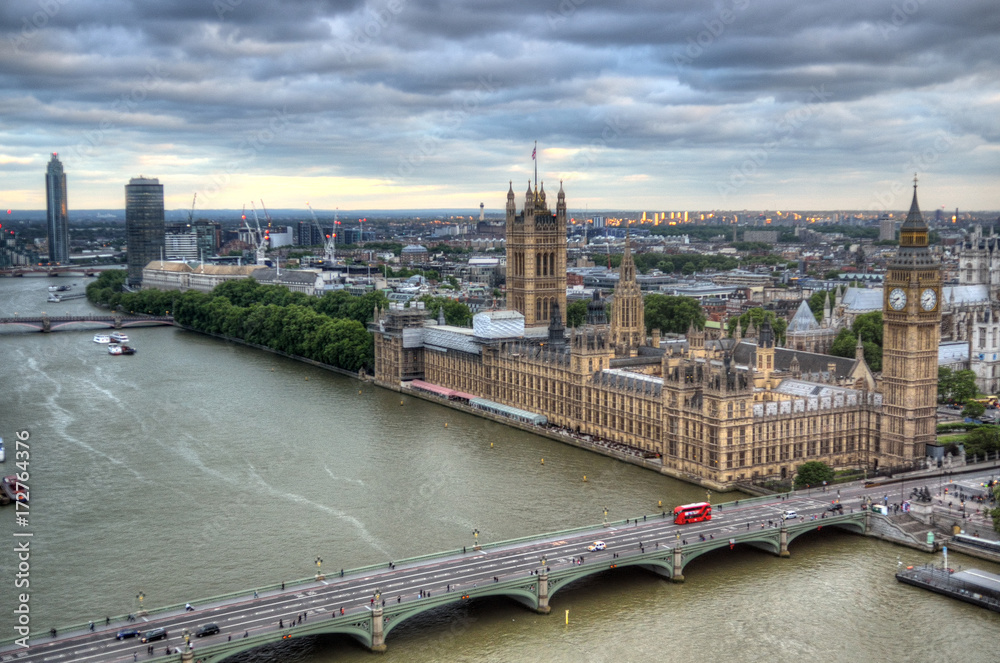 Fototapeta premium London Skyline landscape with Big Ben, Palace of Westminster, London Eye, Westminster Bridge, River Thames, London, England, UK...