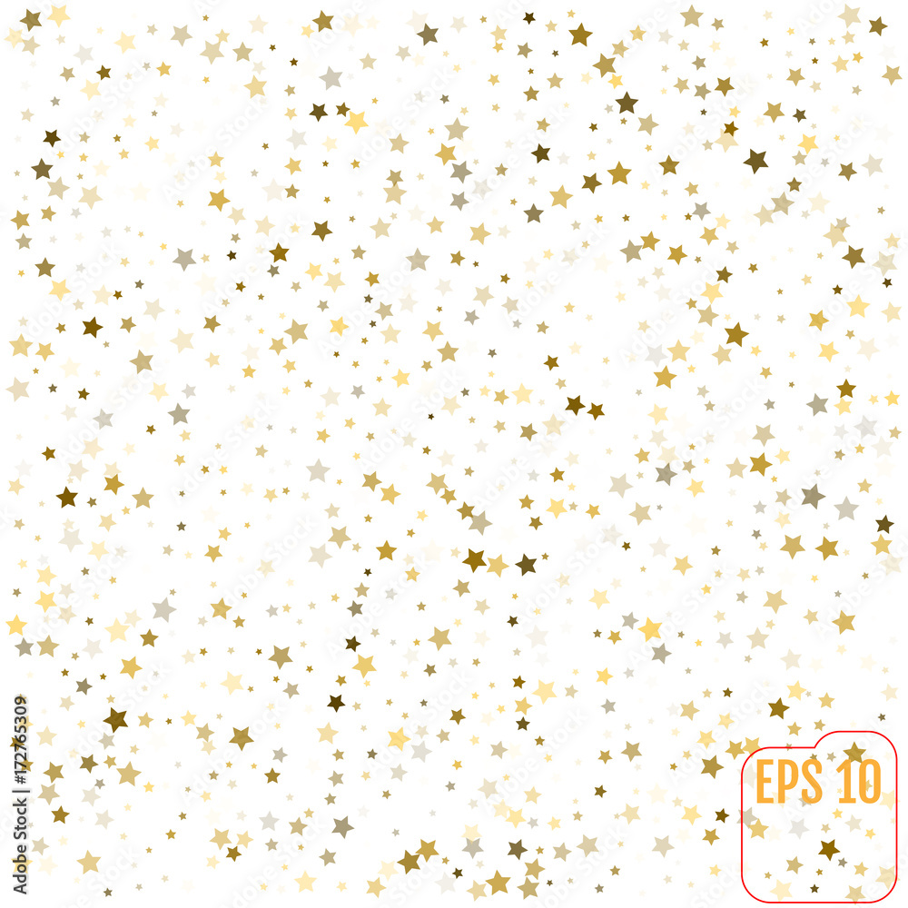 Abstract background with many falling gold stars confetti. Vector background