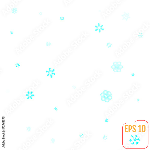 Snowflake simple pattern. Blue snow on white background. Abstract wallpaper, wrapping decoration. Symbol of winter, Merry Christmas holiday, Happy New Year celebration Vector illustration