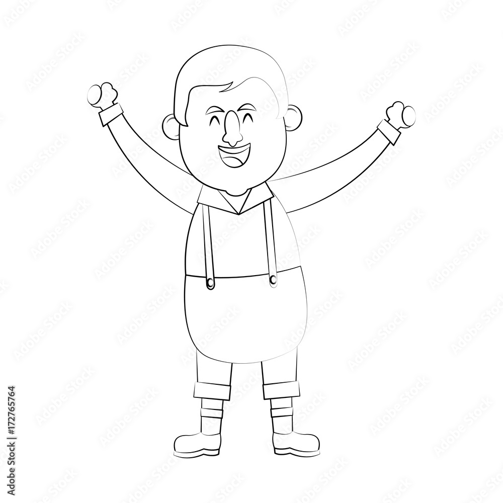 happy man in folk german costume raising arms icon image vector illustration design  fine sketch line