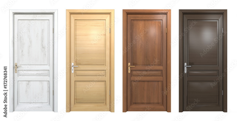 Fototapeta premium Collection of different wooden doors isolated on white