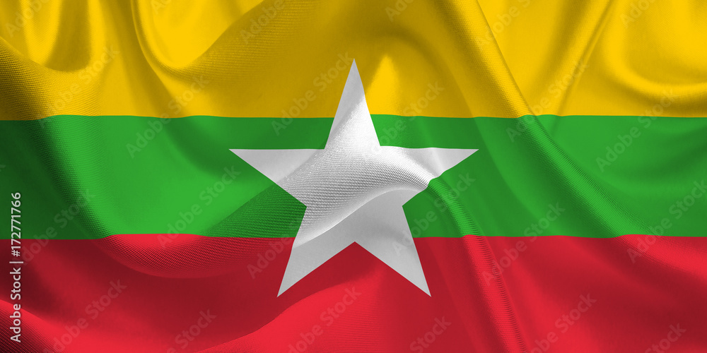 Waving flag of the Myanmar. Flag in the Wind. National mark. Waving Myanmar Flag. Myanmar Flag Flowing.