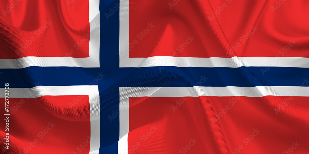 Fototapeta premium Waving flag of the Norway. Norwegian Flag in the Wind. Norwegian National mark. Waving Norway Flag. Norway Flag Flowing.