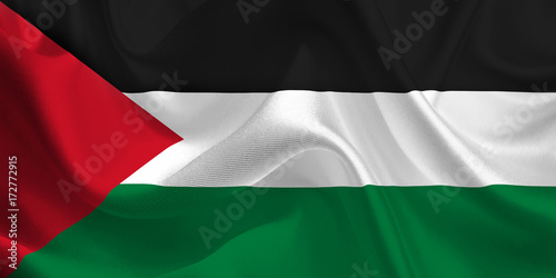 Waving flag of the Palestine. Flag in the Wind. National mark. Waving Palestine Flag. Palestine Flag Flowing.