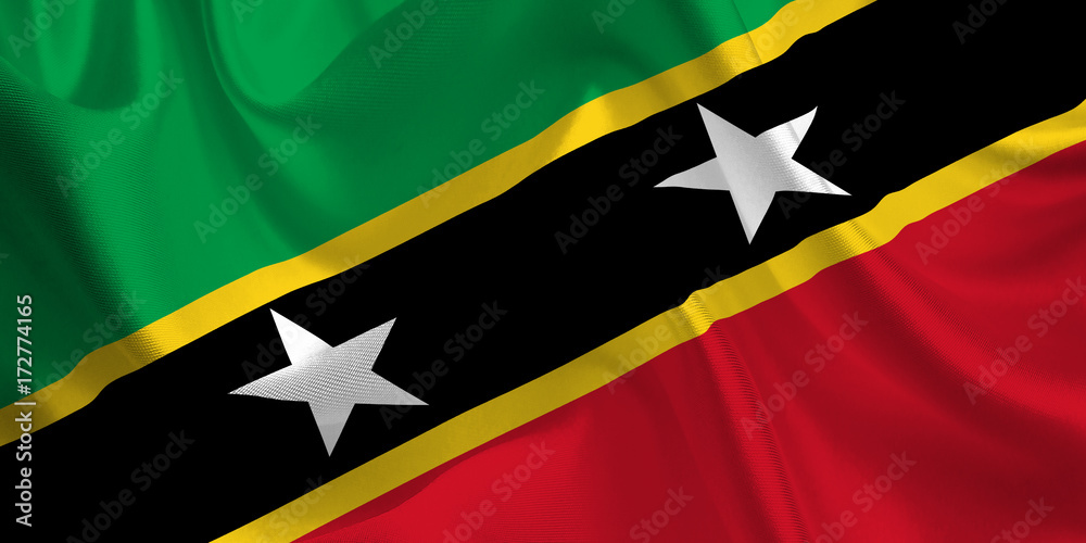 Waving flag of the Saint Kitts and Nevis. Flag in the Wind. National mark. Waving Saint Kitts and Nevis Flag. Saint Kitts and Nevis Flag Flowing. Waving flag of the Saint Kitts and Nevis. Flag in the Wind. National mark. Waving Saint Kitts and Nevis Flag. Saint Kitts and Nevis Flag Flowing.