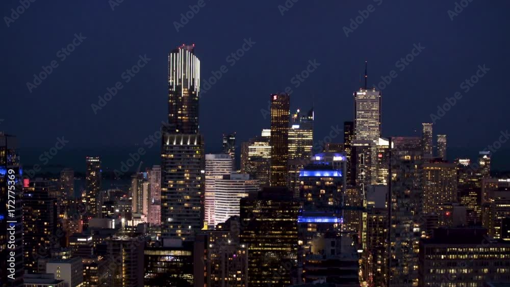 Pan of Downtown Toronto and CN Tower Lights at Night Pan of Downtown Toronto and CN Tower Lights at Night