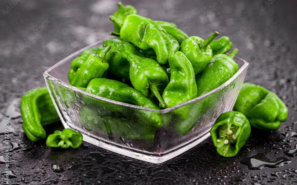 Slate slab with Raw Pimientos