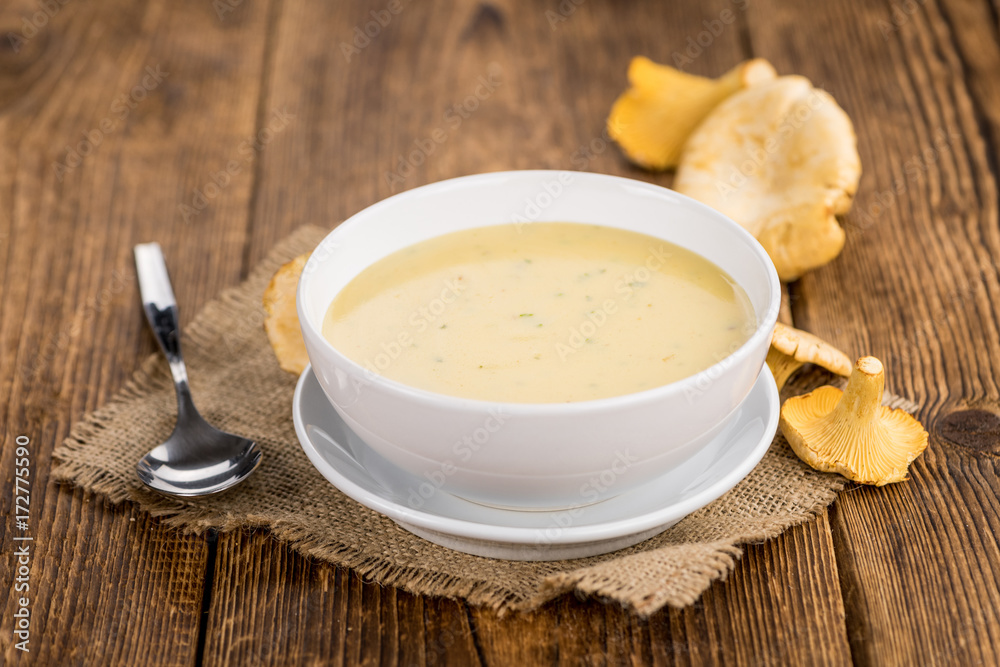 Portion of Chanterelle Soup, selective focus Portion of Chanterelle Soup, selective focus