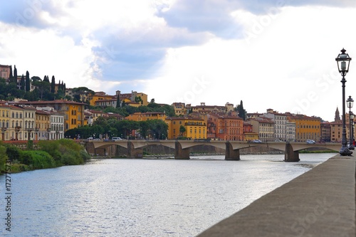 View of Ponte Vecchio bridge in Florence or Firenze.