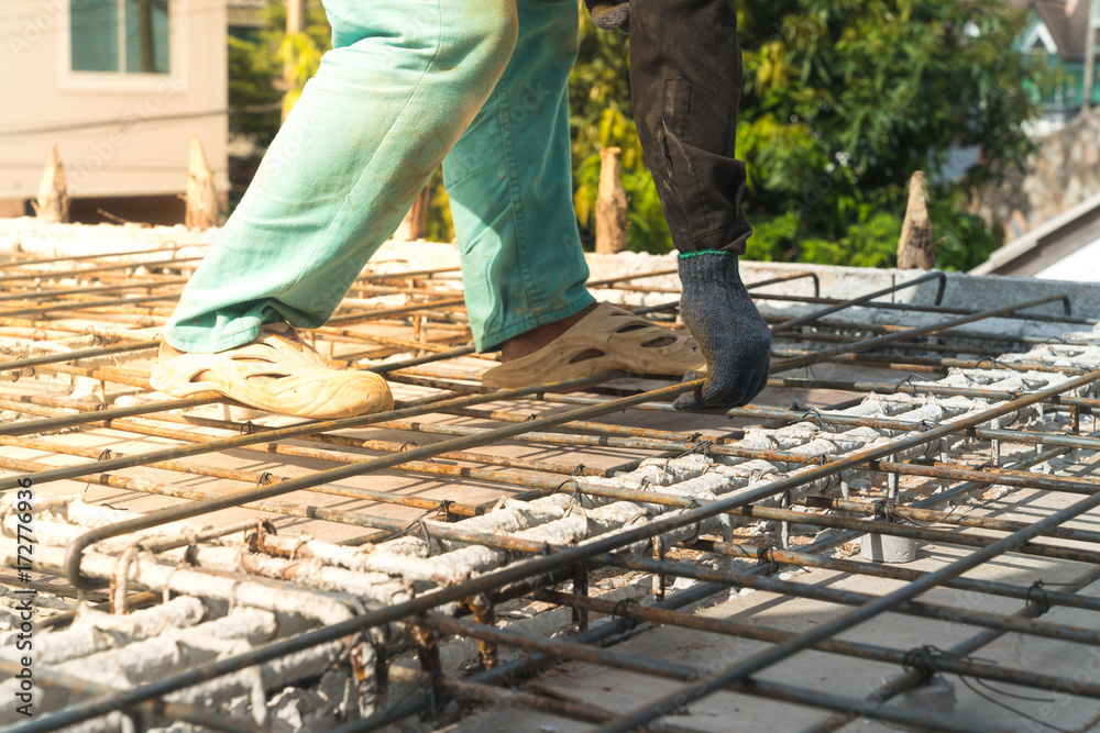 Rebar steel reinforcement in beam concrete structure of home building Rebar steel reinforcement in beam concrete structure of home building